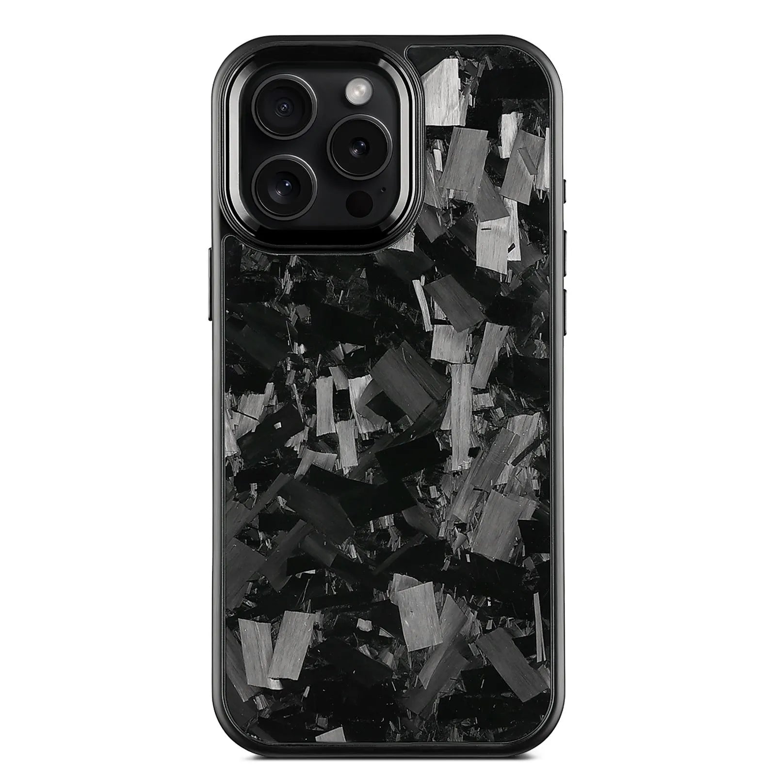Metal frame carbon fibre phone case with forged pattern and magnetic attachment for iPhone 17