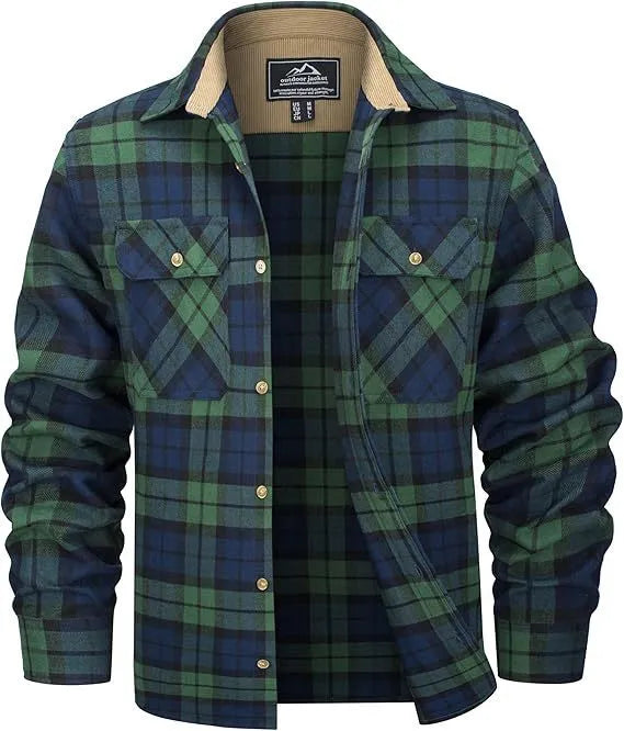 Men's plaid flannel button shirt cardigan style in multiple colour options sizes S to 5XL