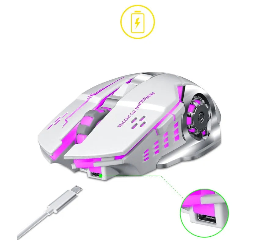 Black and white wireless charging mouse with silent click for laptop use