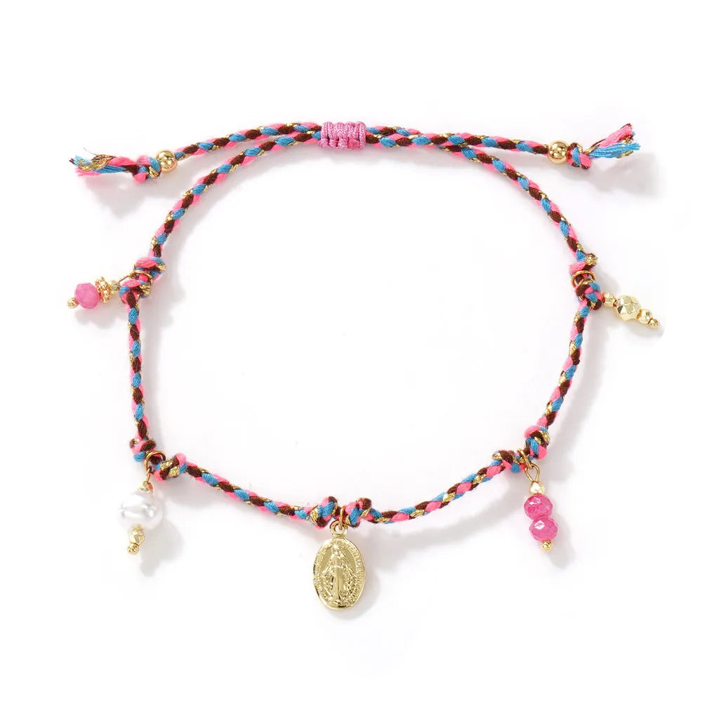 Colourful hand-woven braided rope bracelet in ethnic style for women with multiple colour options