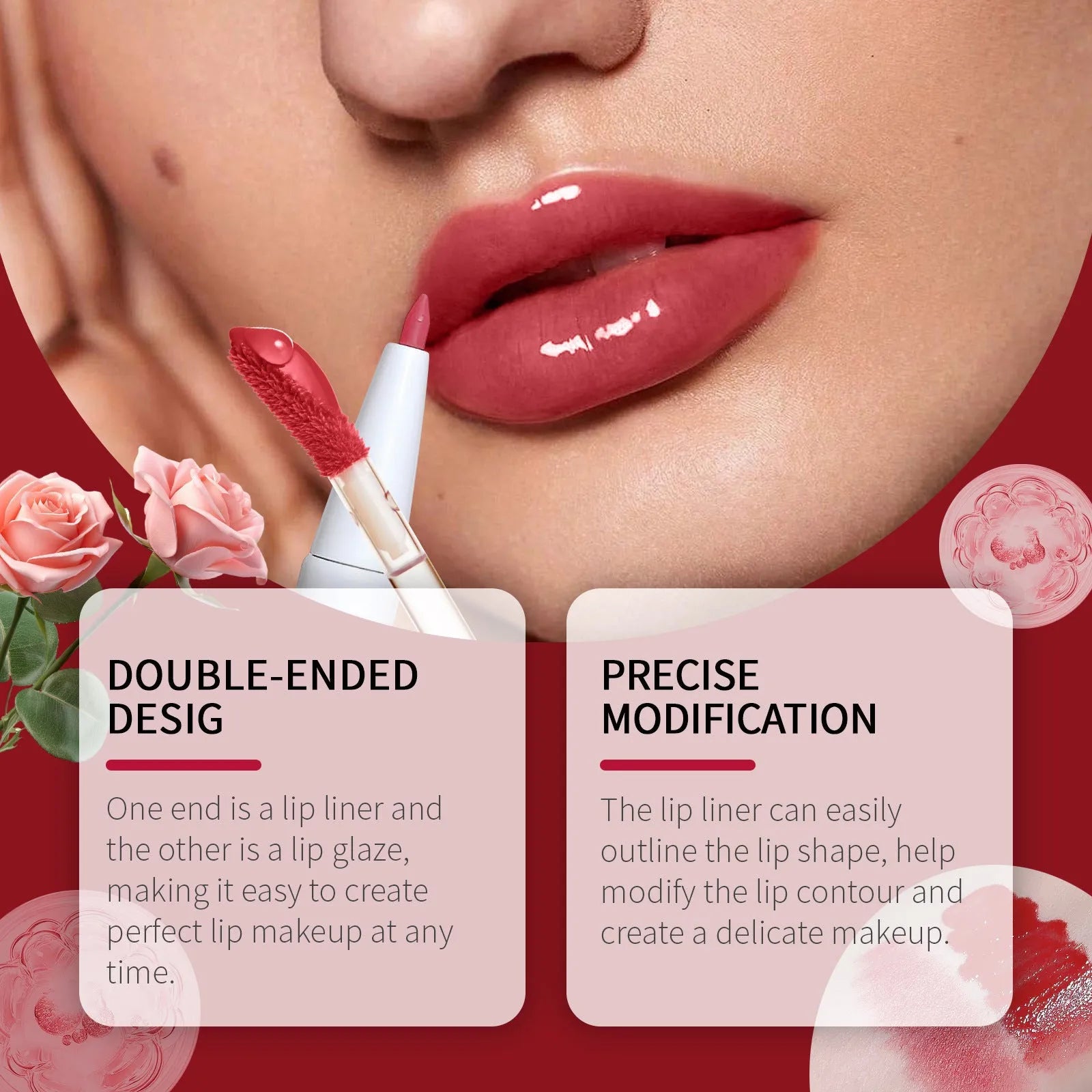Double-headed lip liner and lip lacquer pen cosmetic set