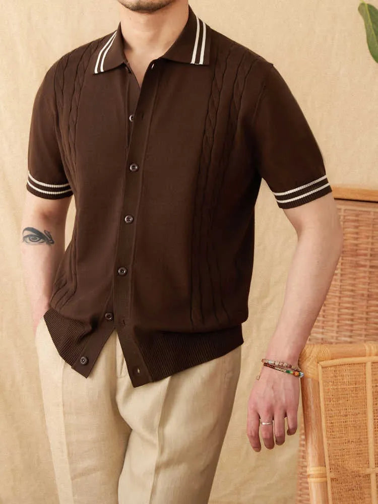 Cotton blend short-sleeved polo shirt with a lapel collar in apricot colour