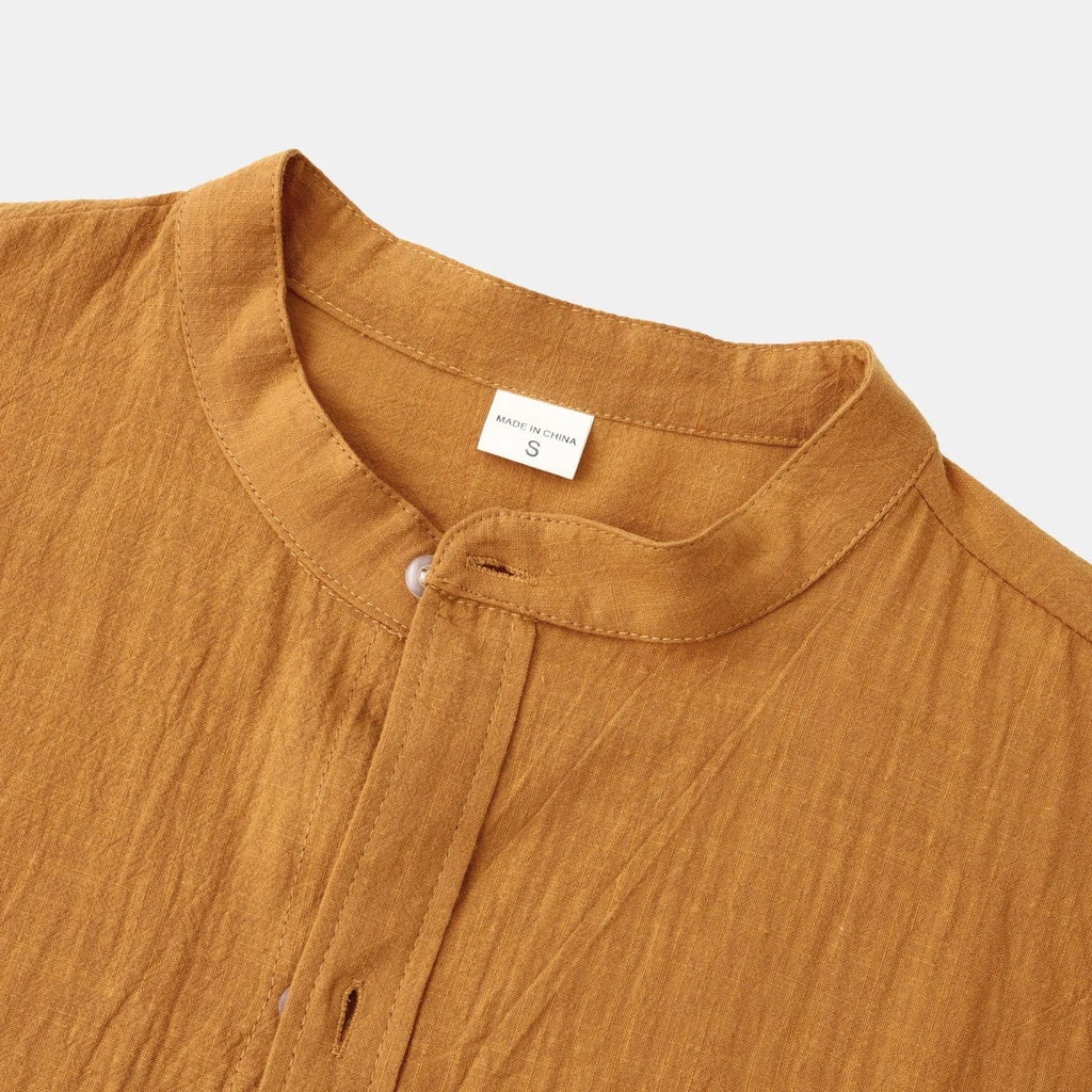 Men's brown cotton blend shirt and pants casual set on hanger