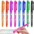 Heat-erasable gel pen with stainless steel nib in multiple colours showing 0.5mm and 0.7mm options