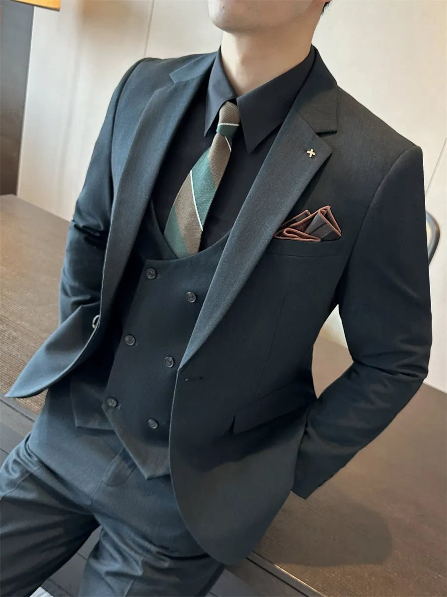 Men's slim fit business formal wear in chemical fibre blend fabric camel colour