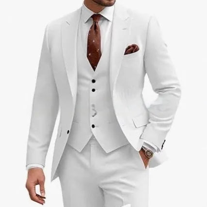 Men's slim fit three-piece suit in chemical fibre blend fabric for business and wedding occasions