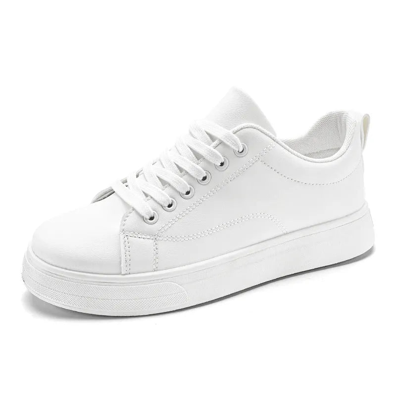 Men's white and black Korean-style low-top sneakers with round toe and rubber sole