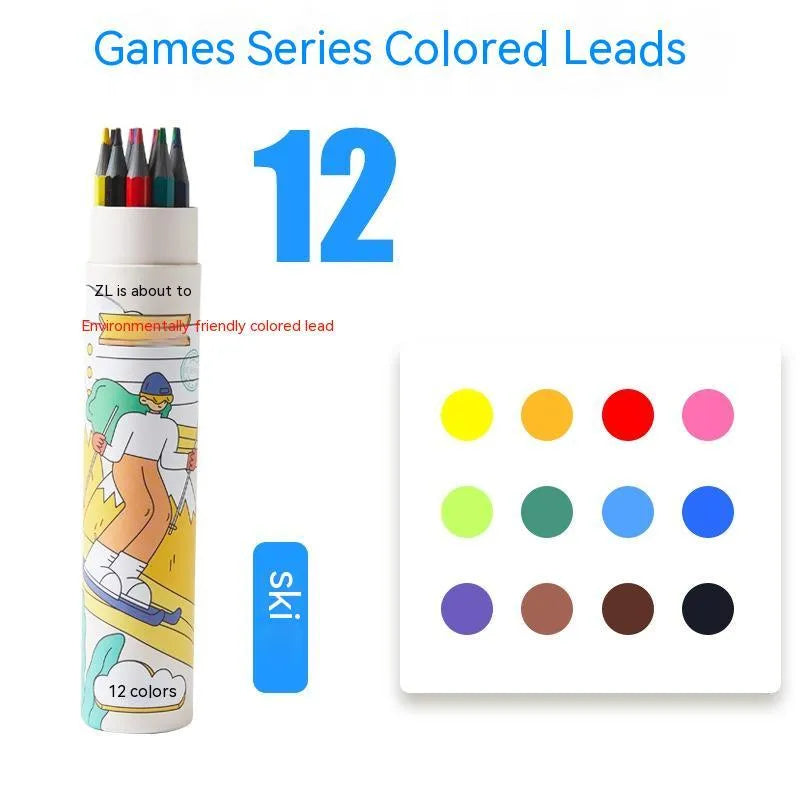 Zhenglin Sports Series colour pencil set with paper barrel in 24 or 36 colour options.