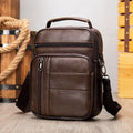 Men's vintage genuine leather cowhide shoulder bag in vertical square shape with zipper opening