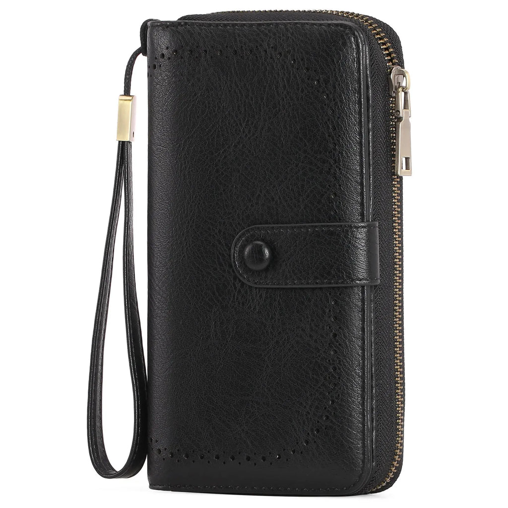 Expanding card holder women's long wallet with anti-theft swiping protection in synthetic leather