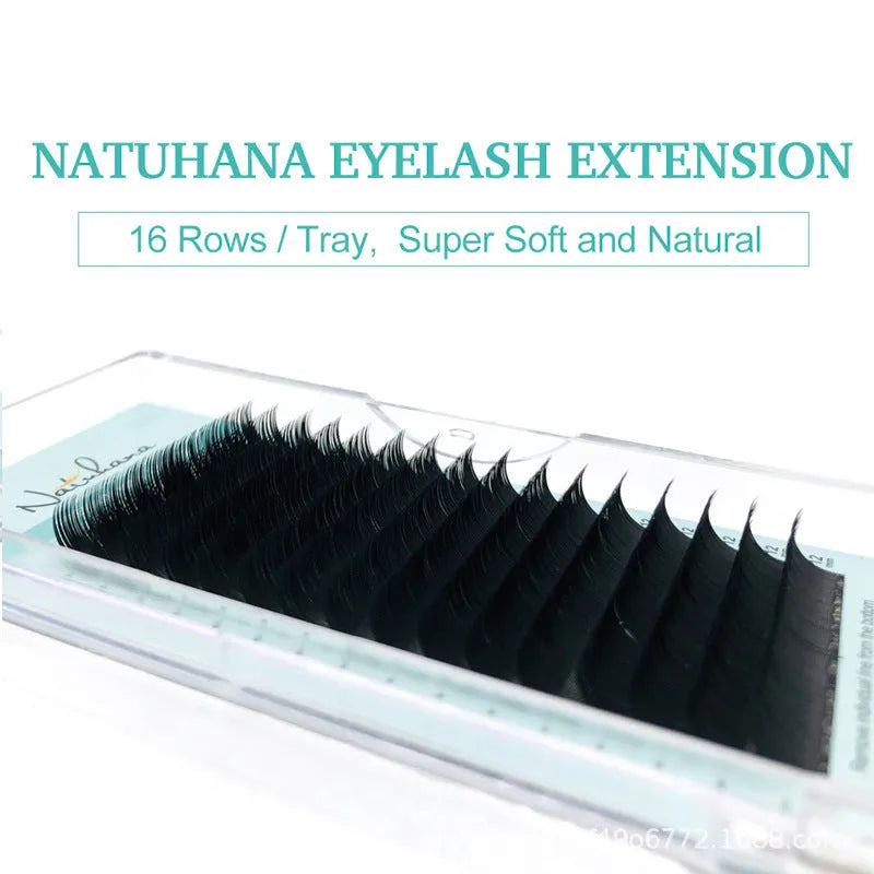 A pair of soft velvet artificial fibre false eyelashes showing options from 7mm to 15mm in length.