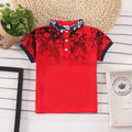 Solid colour short-sleeve cotton T-shirt for children with a lapel collar.