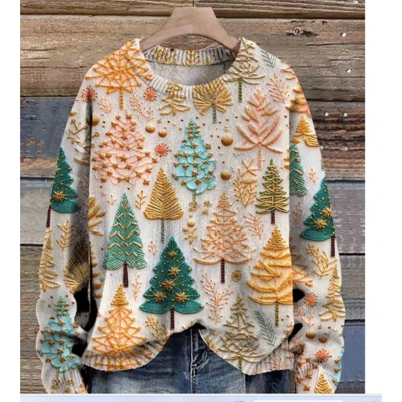 Digital printed round neck sweater showing Little Flower pattern in various colour options