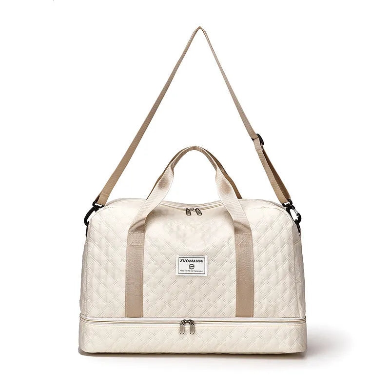 Large Oxford cloth leisure travel holdall in a street style, shown in a solid colour with sewing thread detail.