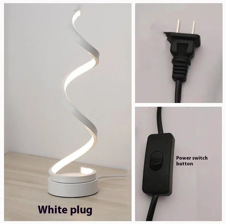 Minimalist black and white LED bedside table lamp with aluminium shade
