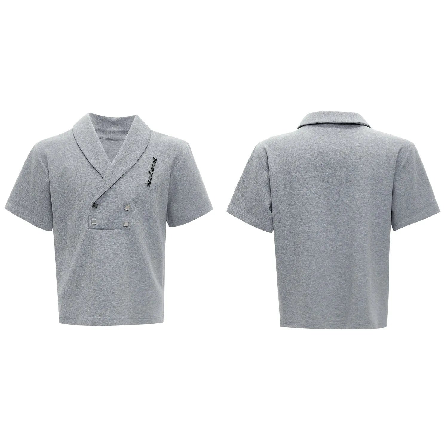 Men's cotton sports suit with V-neck jacket, padded shoulders, metal embellishments and matching shorts
