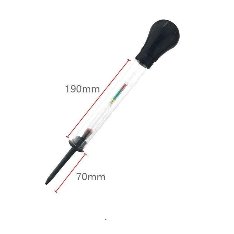 Electrohydraulic liquid hydrometer for automotive battery electrolyte density testing