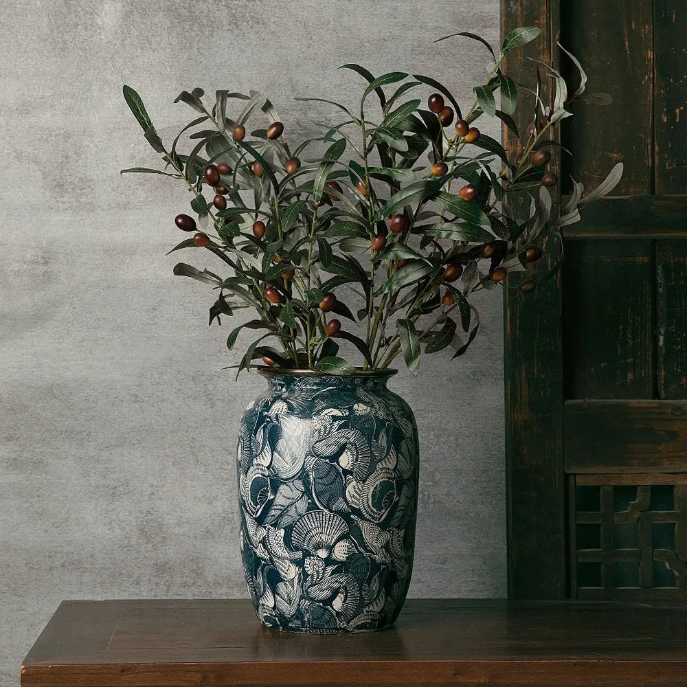 New Chinese retro artistic ceramic vase with dried flowers decals craft in small medium large sizes