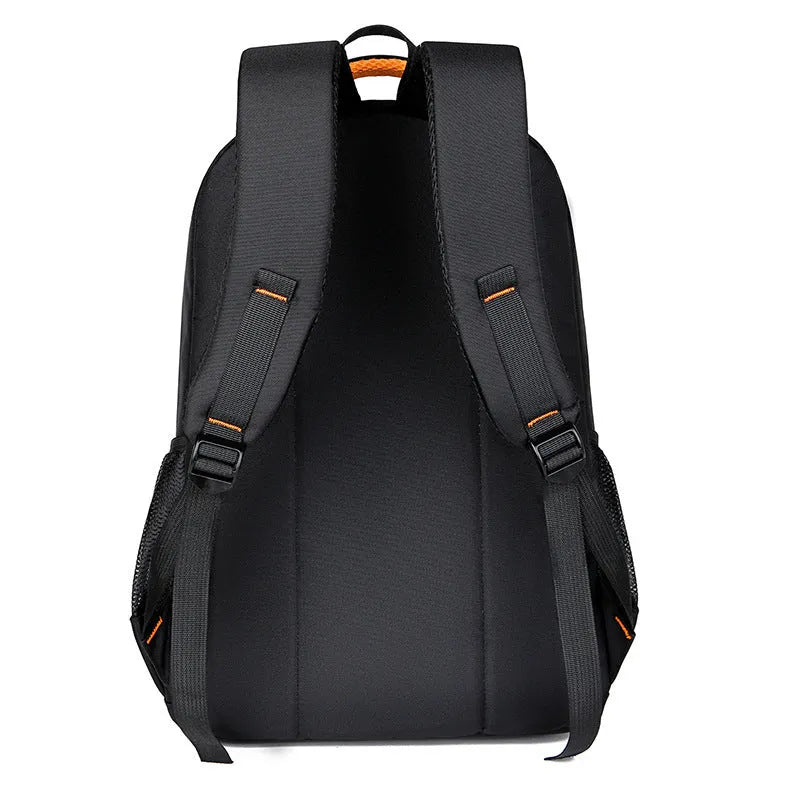 Men's solid colour nylon computer backpack with sewing thread detail, 36-55L capacity, air pillow belt
