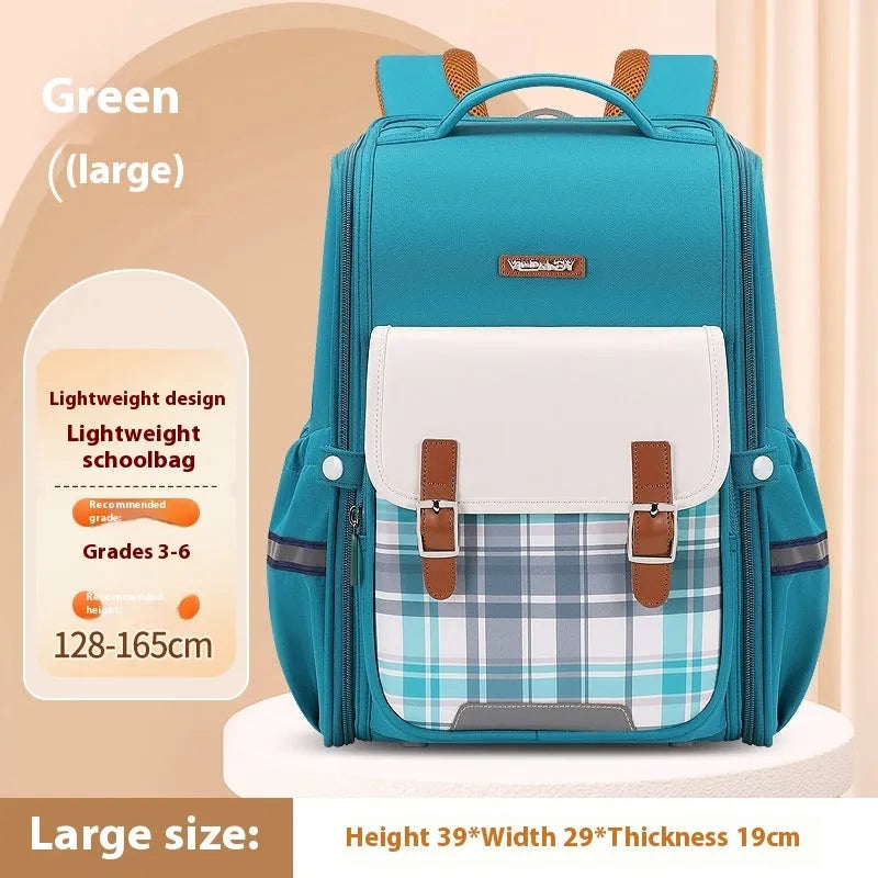 Oxford cloth school backpack for grades 5-6 students in beige colour.