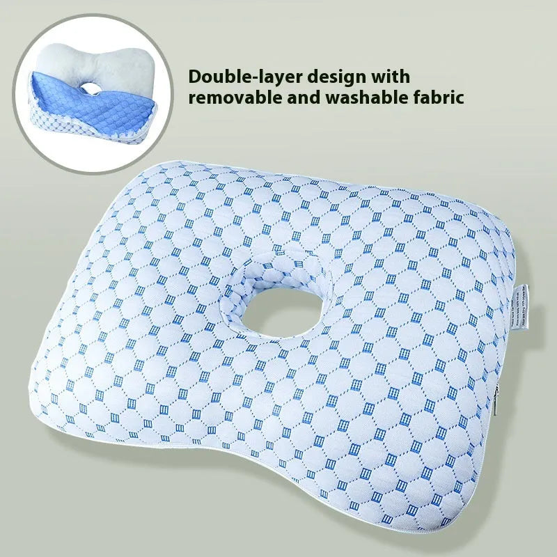 Single hole beauty salon ear pillow for adults in New Chinese style, shown in plaid grey colour, dimensions 39x28x6 cm.