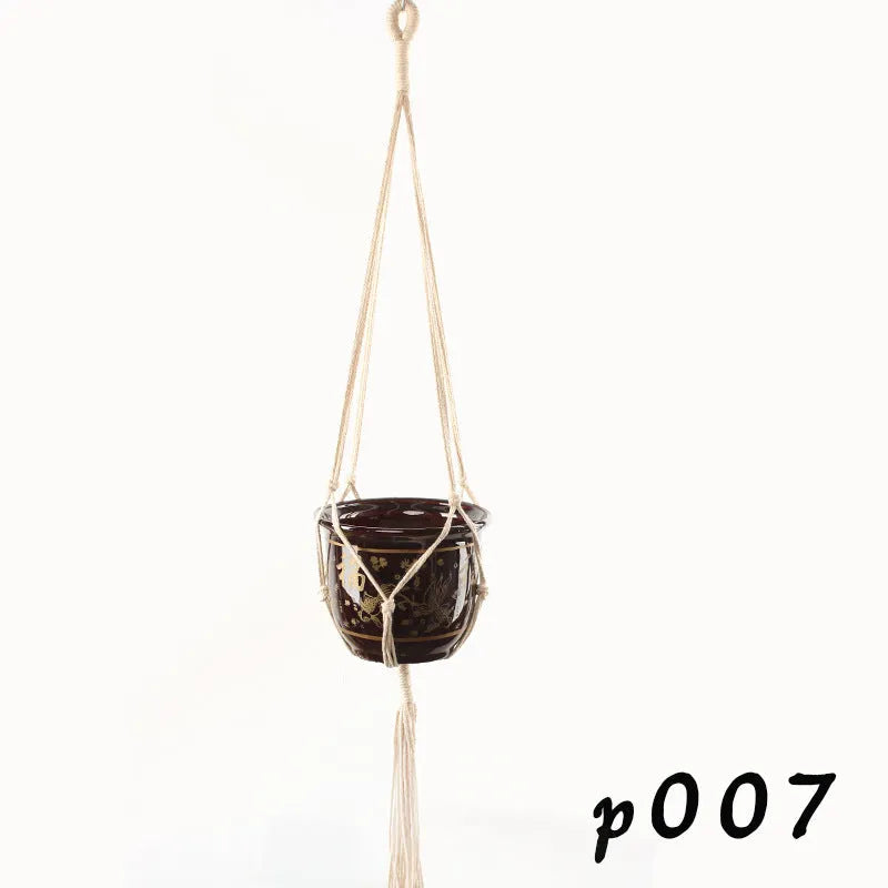 Woven wire plant basket holder with cotton rope construction in desktop and wall hanging styles
