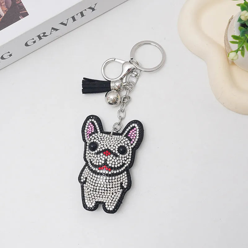 Cartoon animal keychain charm with rhinestones on electroplated alloy in caramel colour