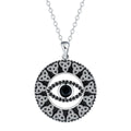 Copper Devil's Eye pendant necklace with cross chain design on display