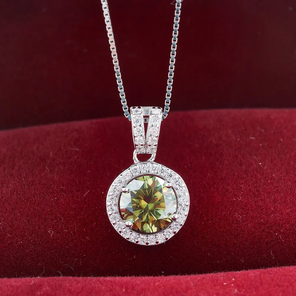 S925 sterling silver moissanite necklace with 1 karat round stone U-shaped setting