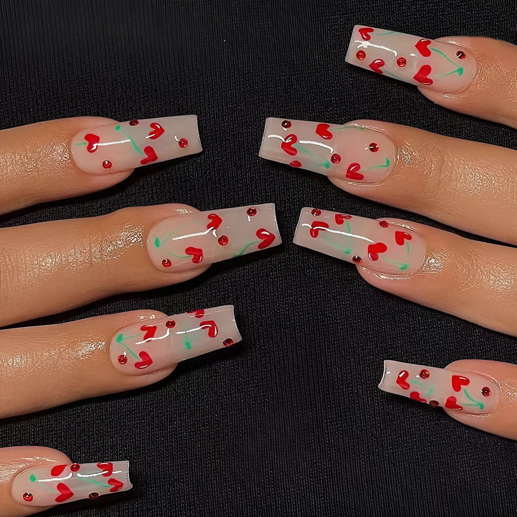 Sheet of 24 French Red Diamond cherry armour nail art stickers in JP1601 colour with adhesive