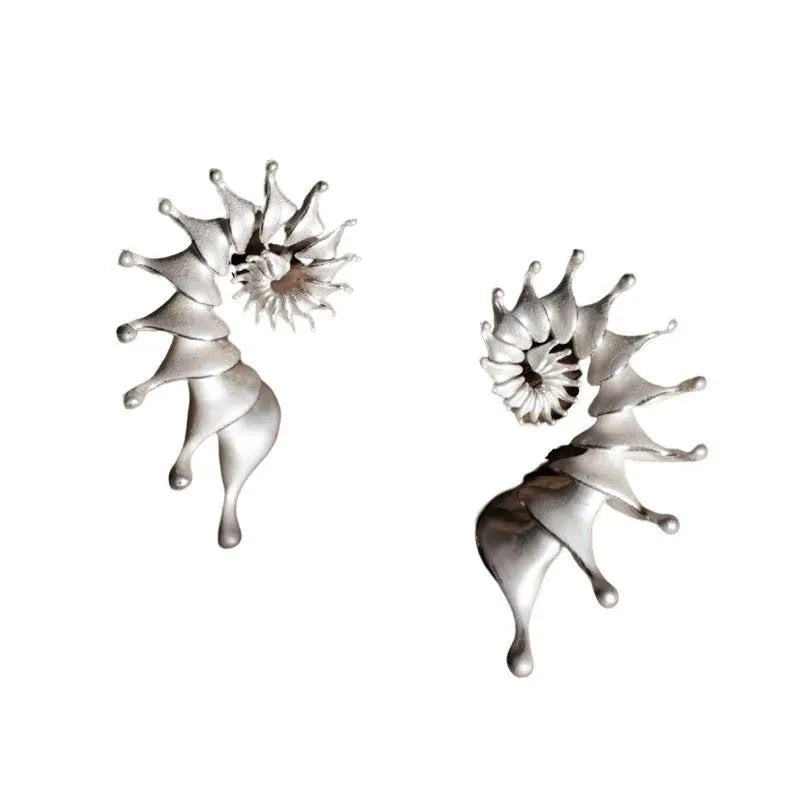 Matte finish conch shell ear studs with three-dimensional design and irregular edges