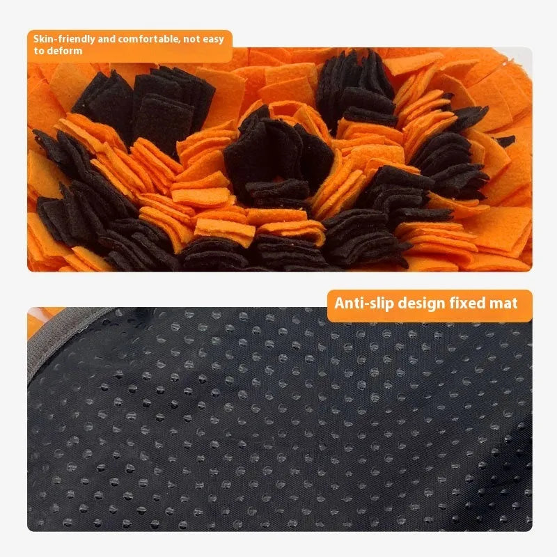 Orange pumpkin-shaped pet smell mat with woollen padding for dog slow feeding training