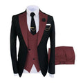 Men's slim fit cotton business suit set showing coat vest trousers