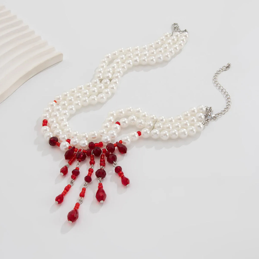 Halloween blood drop tassel necklace with artificial crystal pendant on adjustable chain