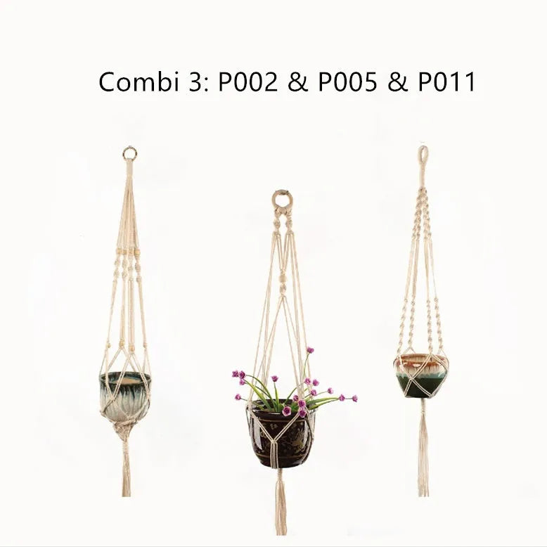 Woven wire plant basket holder with cotton rope construction in desktop and wall hanging styles