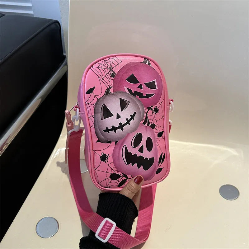 Halloween graffiti print crossbody bag with pumpkin ghost bat design in PU leather