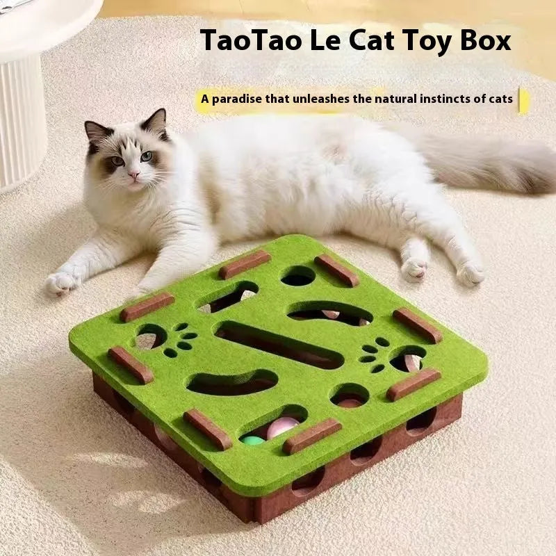 Square felt cat scratching box toy in camel white colour measuring 30 cm wide