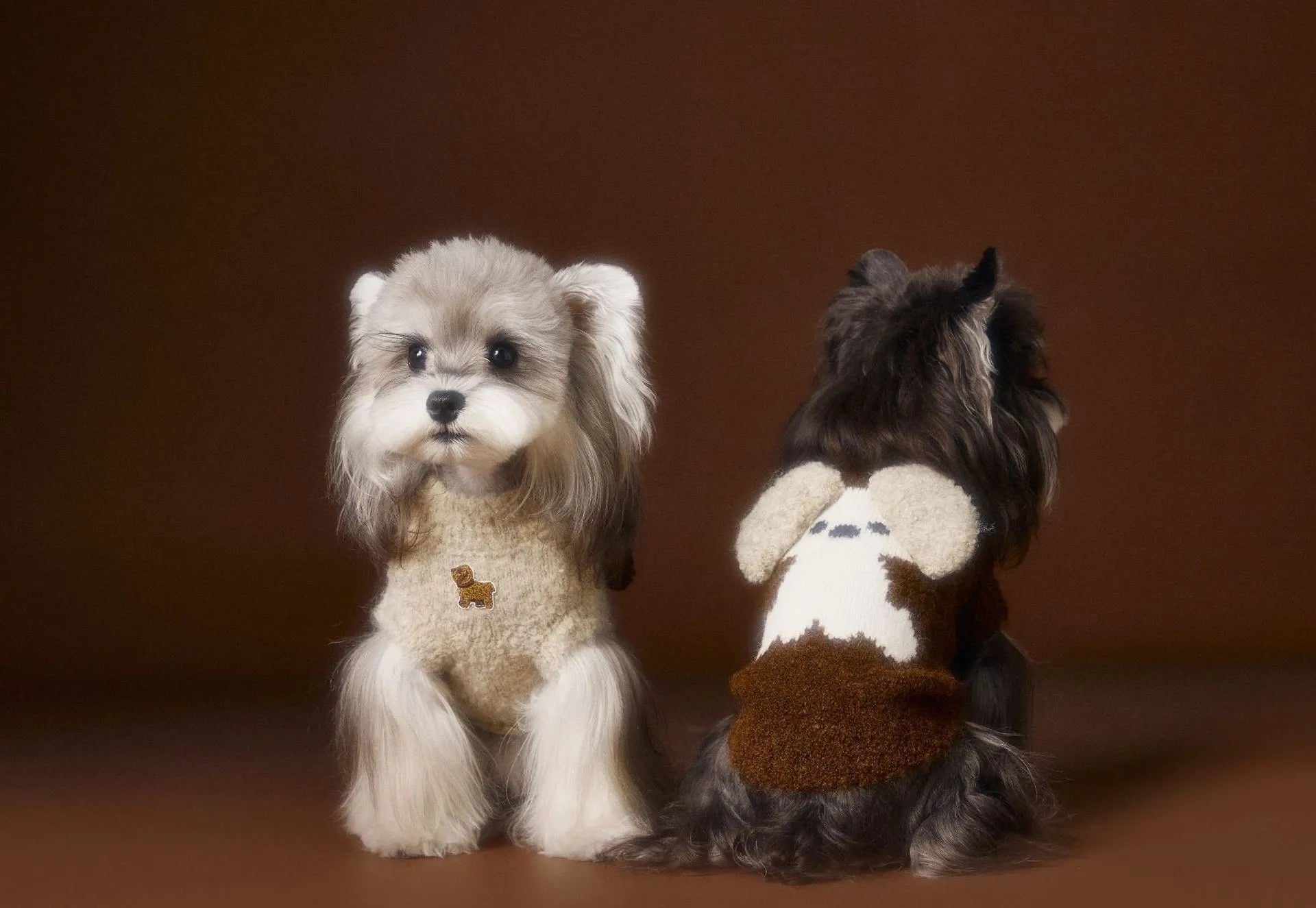 Sleeveless dog sweater vest with 3D ear design in beige for small breeds