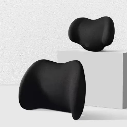 Memory cotton car headrest and back cushion set in black, green, grey or pink colours