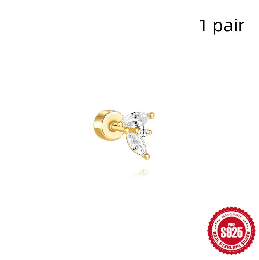 S925 sterling silver flat column thread ear bone stud in a gold-tone finish.