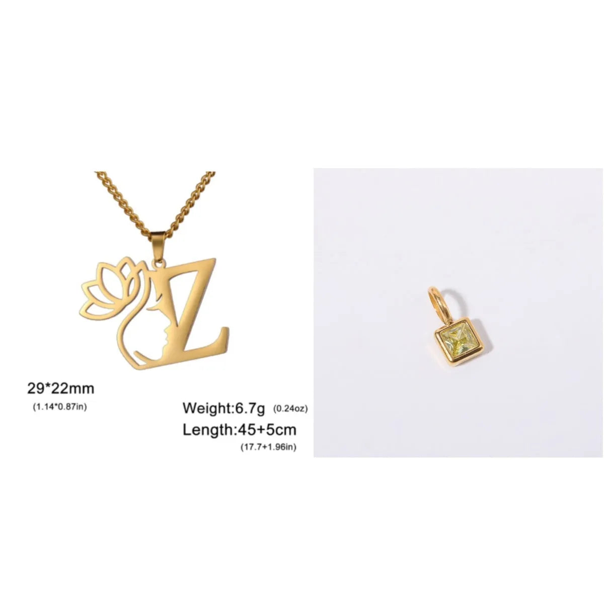 Stainless steel cross chain necklace with electroplated finish shown in gold and silver colour options