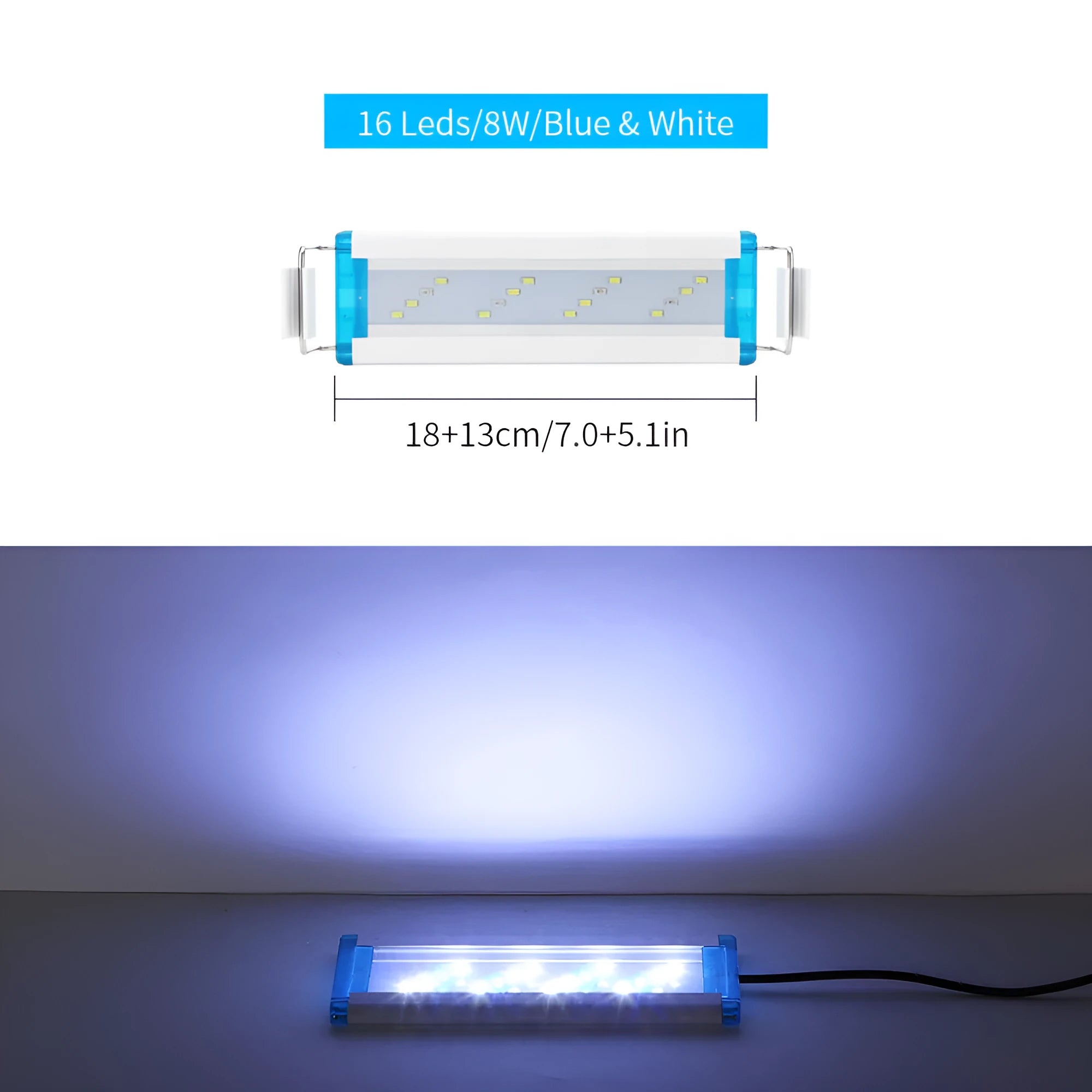Ultra-thin aquarium light with blue and white LEDs for fish tanks