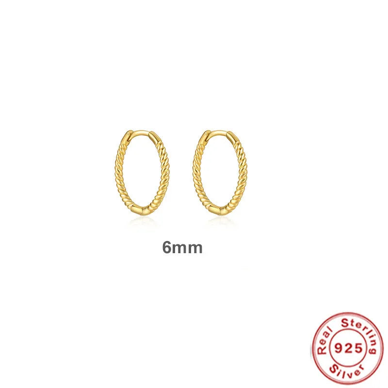Twist S925 Sterling Silver twisted string round ring earrings in gold or platinum colour.