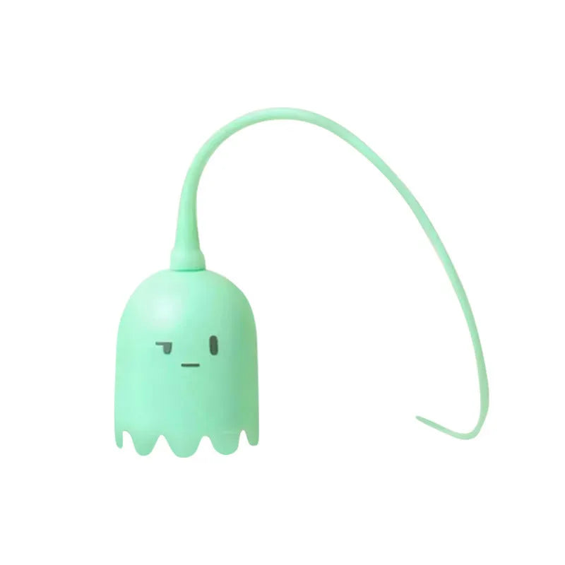 Automatic electronic cat wand toy with green silicone swinging tail for indoor feline play