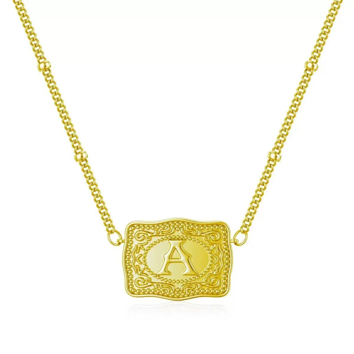 Copper letter necklace with A to Z pendant in gold or white K electroplated finish