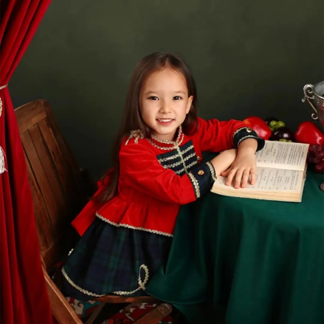 Children's polyester princess dress in red check skirt Gabon style for girls sizes 80-150cm