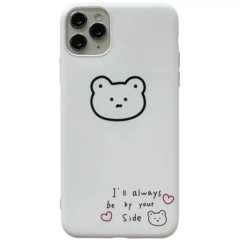 Soft silicone Apple iPhone case with a Korean cartoon bear design on the back.