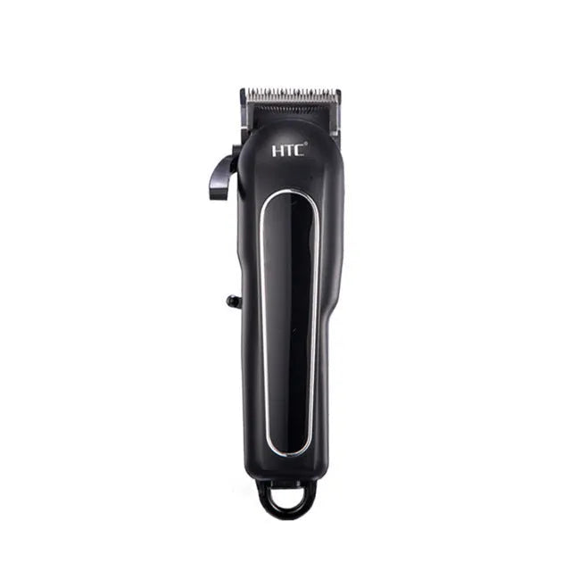 Professional digital hair clipper in black, red, or white with charger, combs, and maintenance tools.