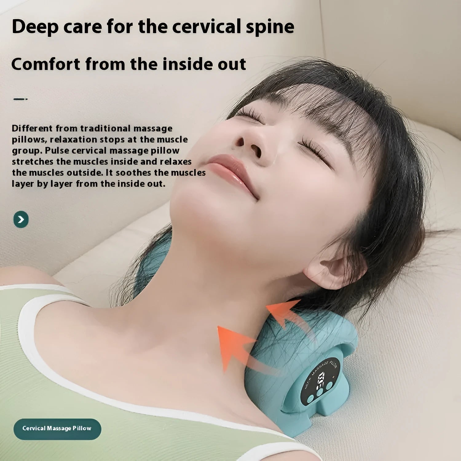 Blue-green portable cervical spine massage pillow with EMS and heat therapy functions