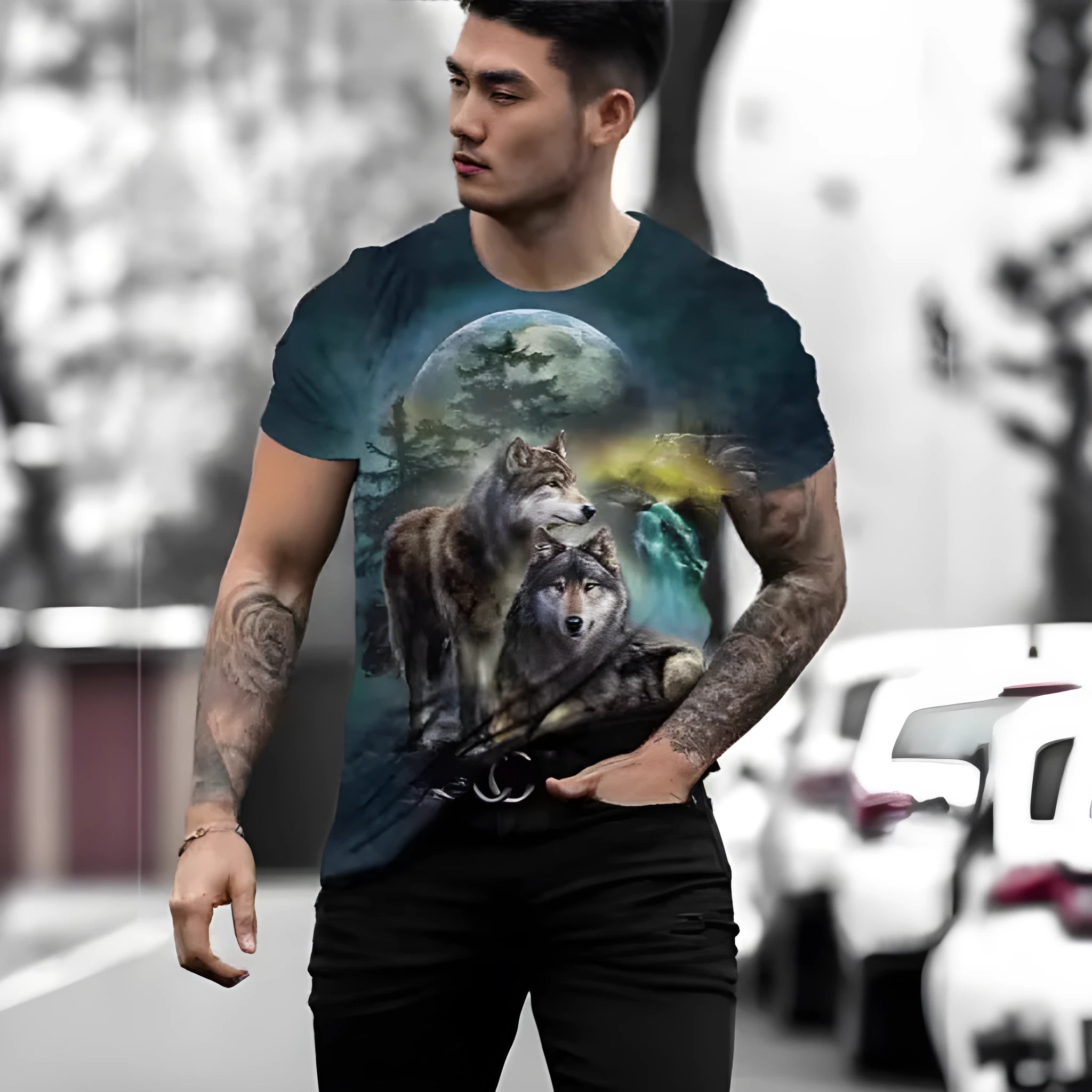 Retro 3D animal print men's short-sleeved T-shirt in Bird Eye polyester fabric